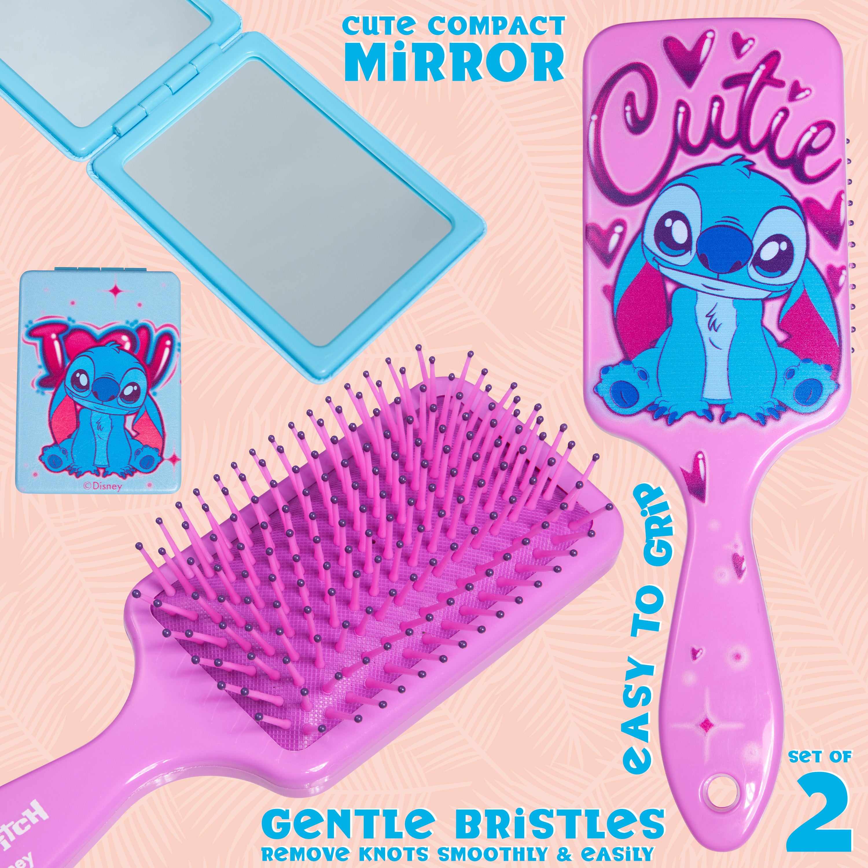 Disney Detangle Hair Brush for Women Teenagers Girls, Paddle Brush and Compact Mirror - Get Trend
