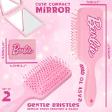 Barbie Detangle Hair Brush for Women Teenagers Girls, Paddle Brush and Compact Mirror Set - Gifts for Her