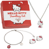 Hello Kitty Jewellery Set for Girls Teenagers, Silver Colour Necklace, Bracelet, and Stud Earrings - Kawaii Gifts for Girls