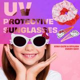 Get Trend Sunglasses and Hair Accessories Set for Girls With Clips Scrunchie Carry Case 100% UV Protection Sunglasses for Travel Holidays Days Out Girls Gifts