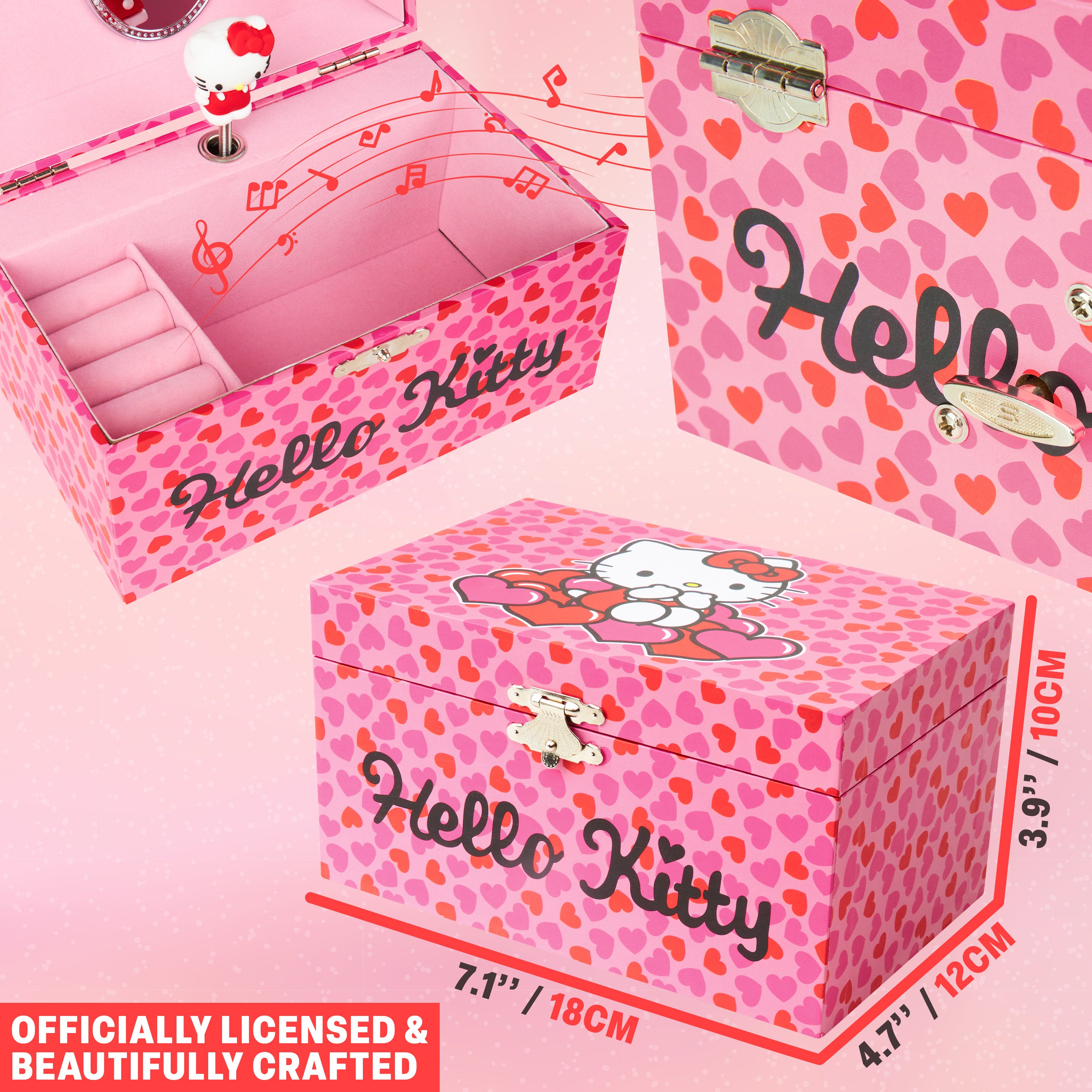 Hello Kitty Jewellery Box Musical Wind Up Spinning Figure Kawaii Keepsake Memory Box Girls Teens Ring Slots Organiser Bedroom Decor Anime Gifts for Girls - Get Trend