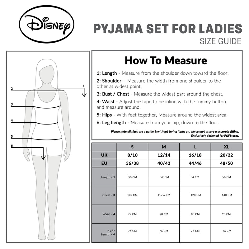 Disney Womens Pyjamas Set - Nightwear for Women - Black/Grey Minnie