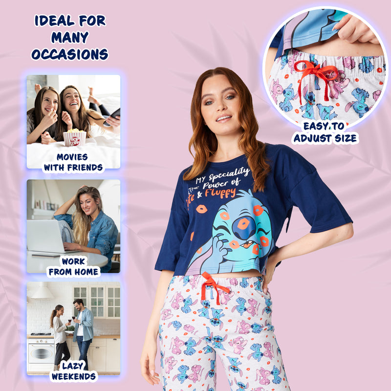 Disney Stitch Womens Pyjamas Set - Stitch Nightwear for Womens - Navy Stitch