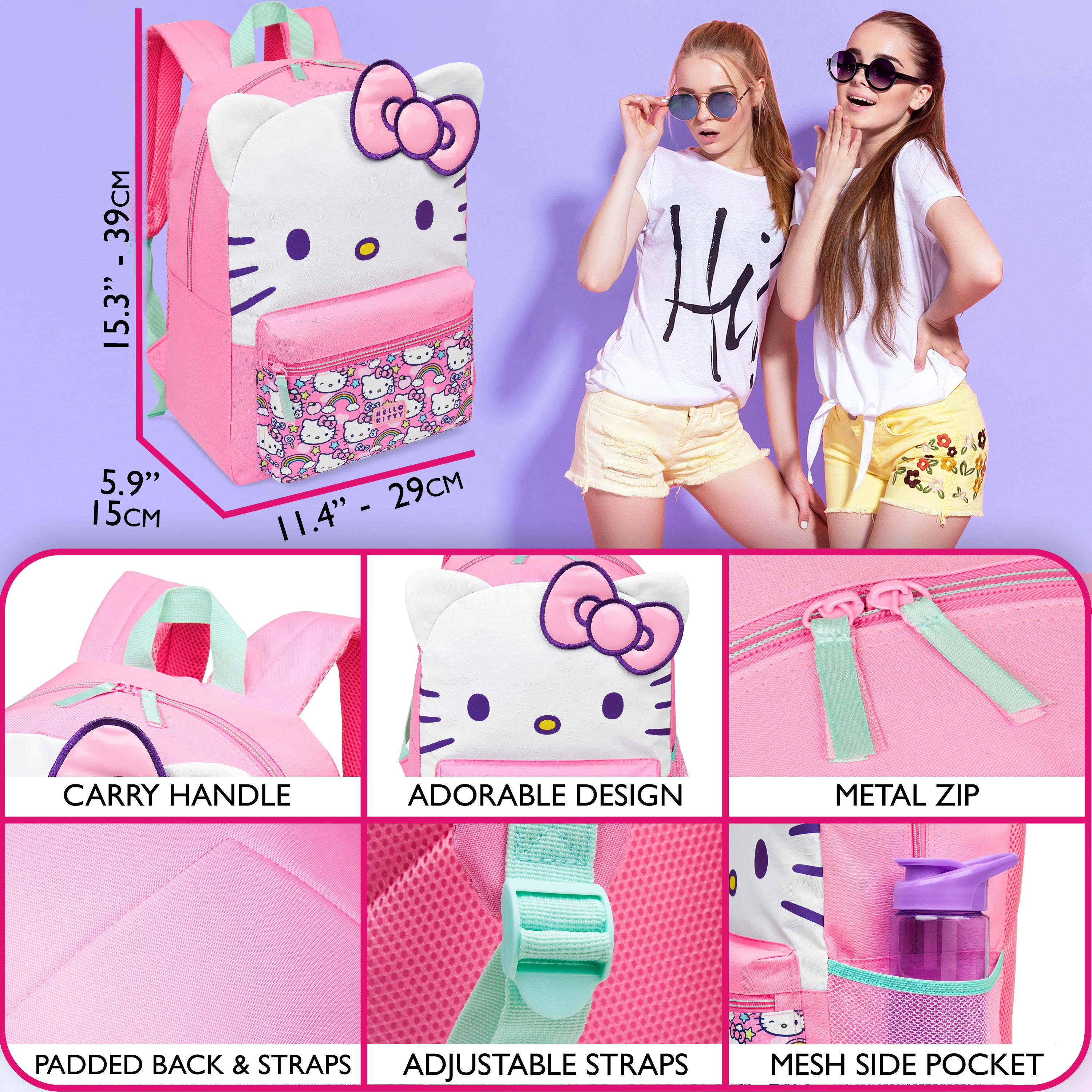 Hello Kitty Sanrio Backpack for Girls Tweens Kawaii Rucksack School Bag Lightweight Teens Anime Daypack for PE Sports Holiday Travel Sleepovers - Get Trend