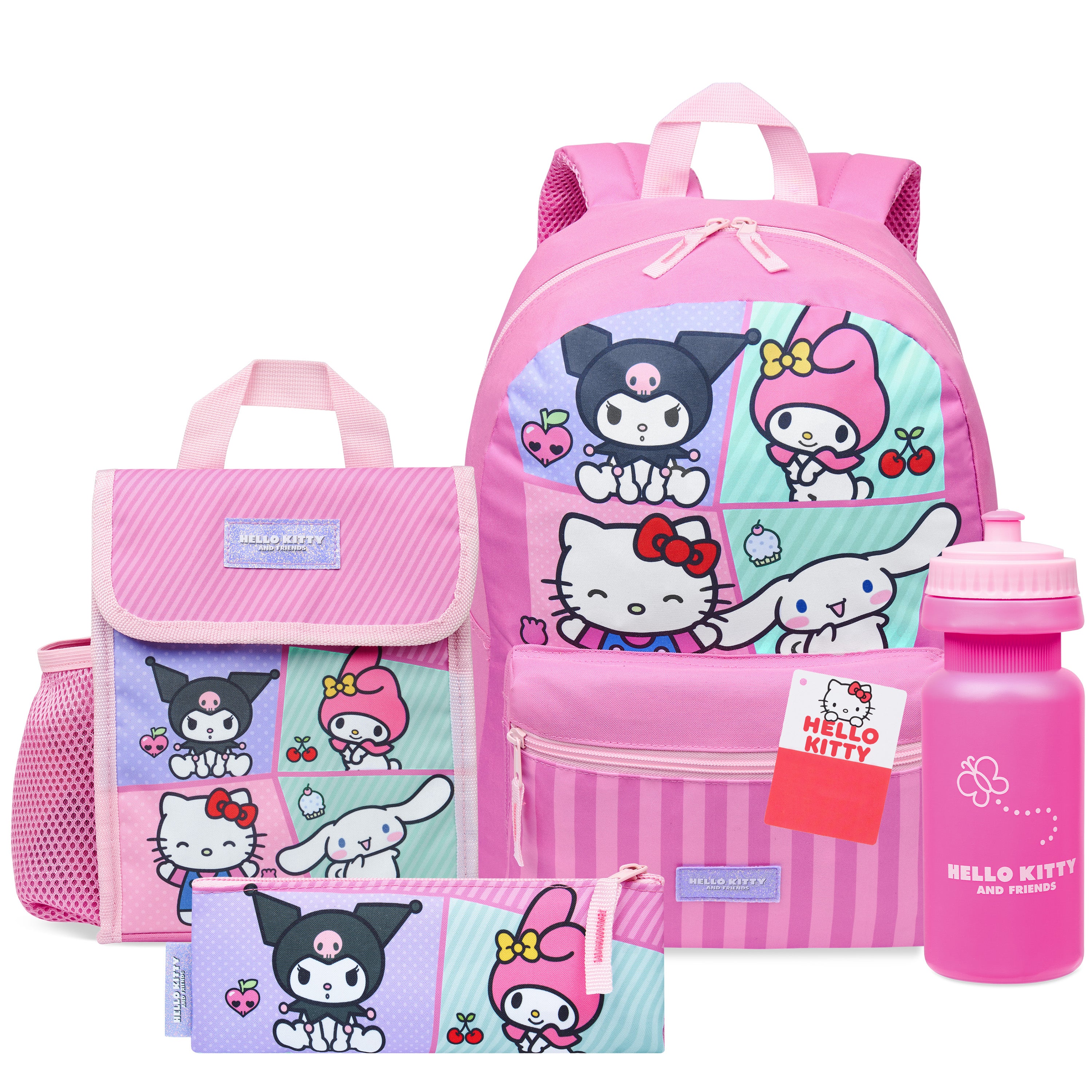 girls' hello kitty school backpack Hello Kitty Sanrio Backpack Set 4 Pcs Girls Water Bottle Pencil Case I – Get Trend