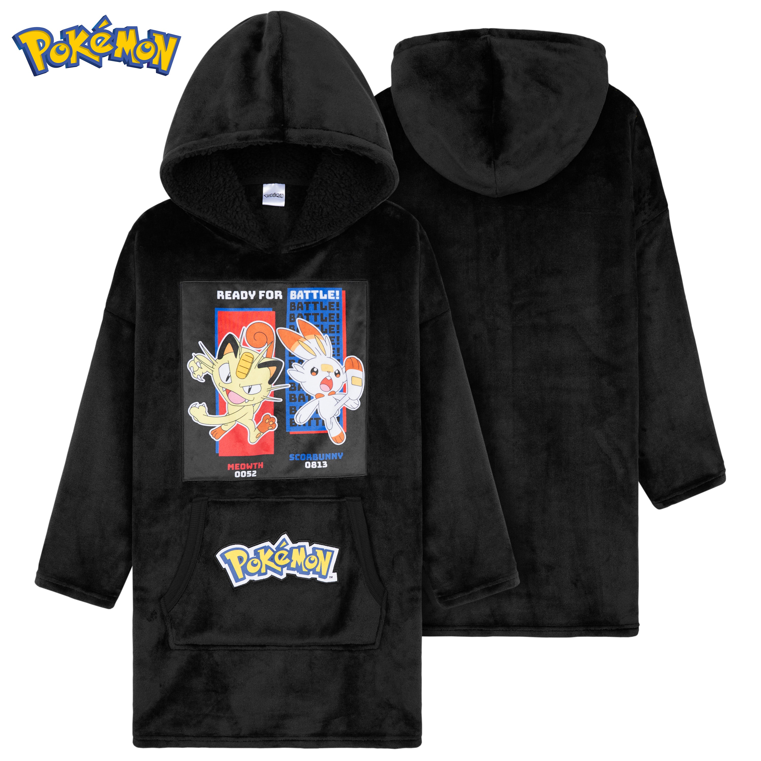 Pokemon Hoodie for Boys Teenagers - Black Meowth/Scorbunny - Get Trend