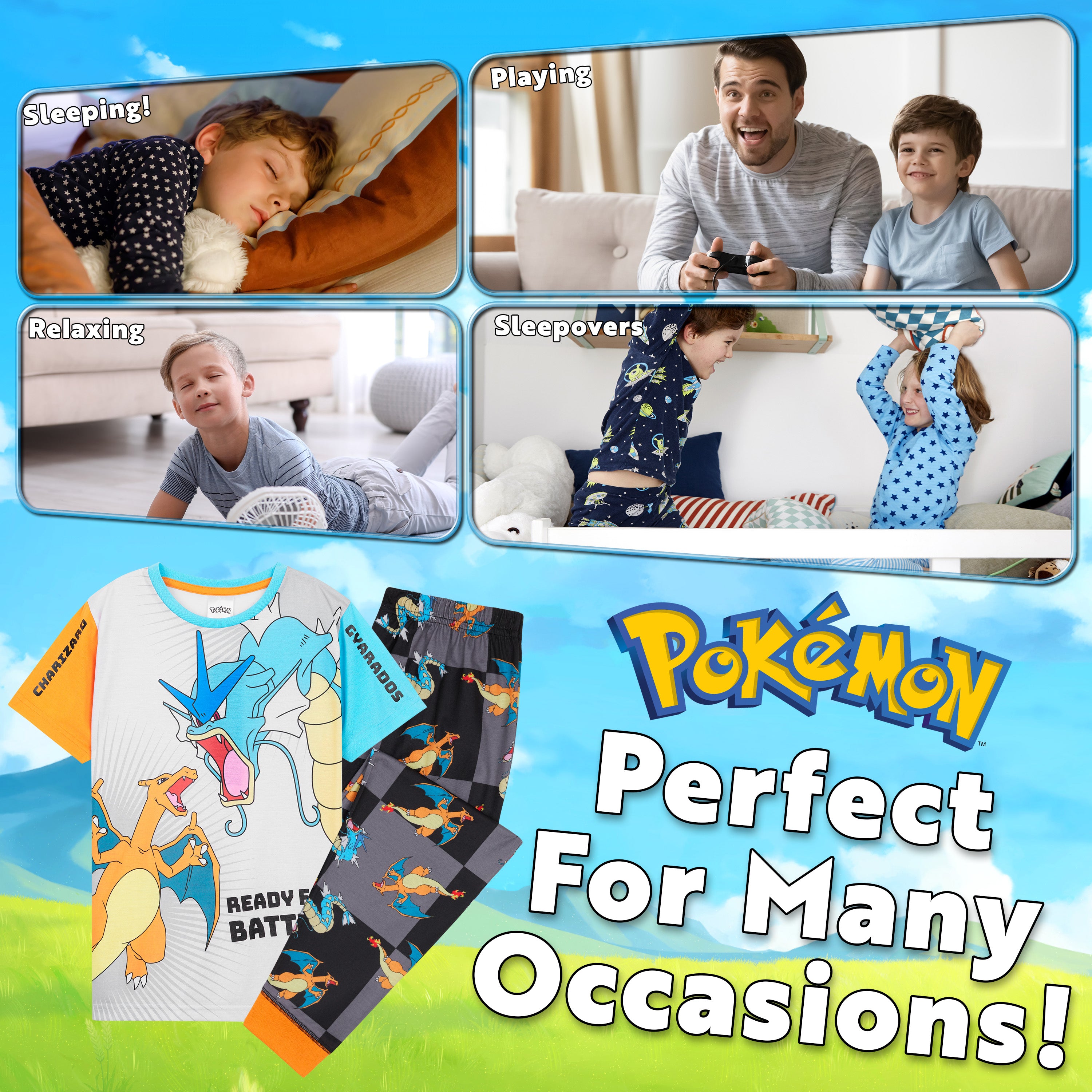 Pokemon Boys Pyjamas Set - Lounge Wear T-Shirt and Long Bottoms Teenagers Kids PJs - Get Trend