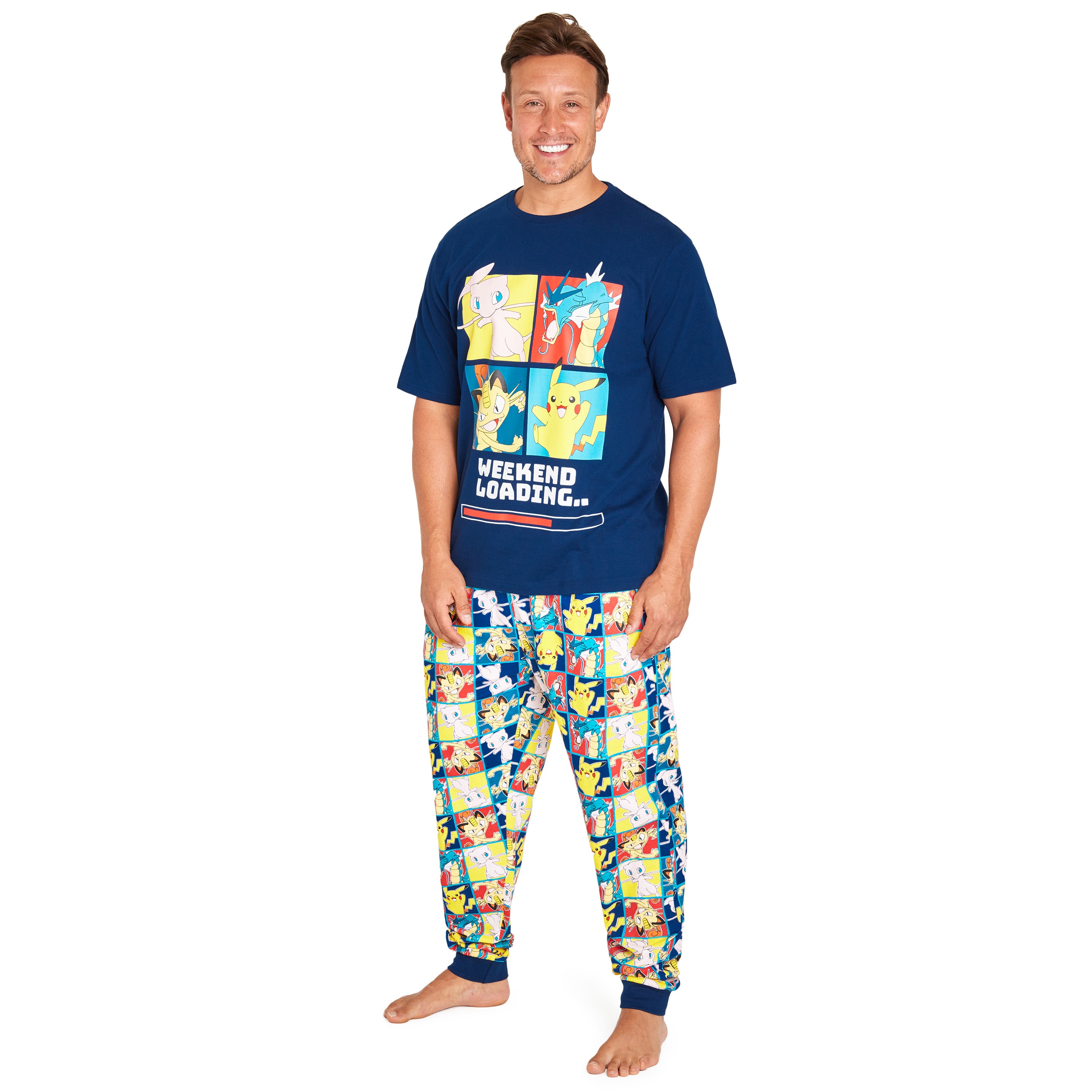 Pokemon Mens Pyjamas Set, Nightwear T-Shirt & Long Bottoms - Get Trend