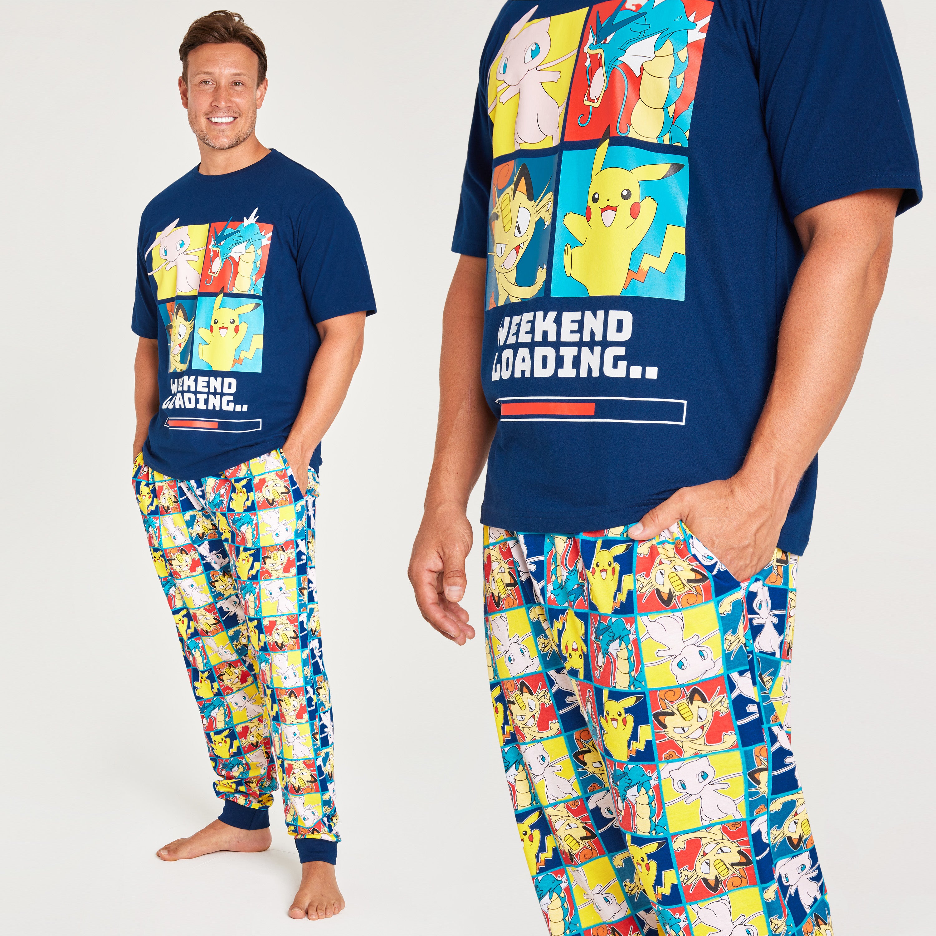 Pokemon Mens Pyjamas Set, Nightwear T-Shirt & Long Bottoms - Get Trend