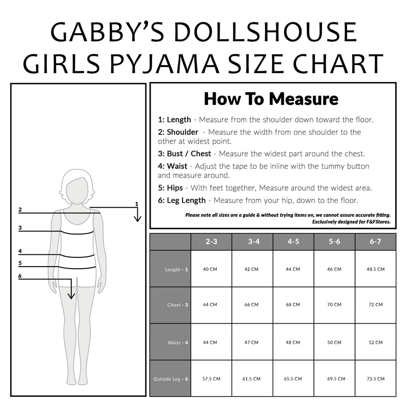 Gabby’s Dollhouse Girls Pyjamas,  Kids 2 Piece Nightwear Set