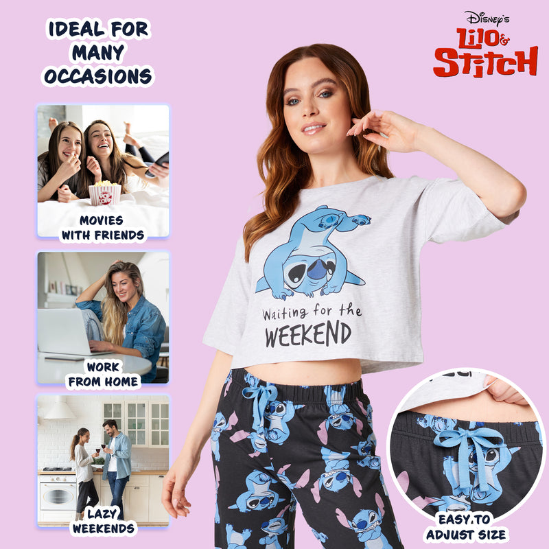 Disney Stitch Womens Pyjamas Set - Nightwear for Women - Grey/Navy Stitch - Get Trend