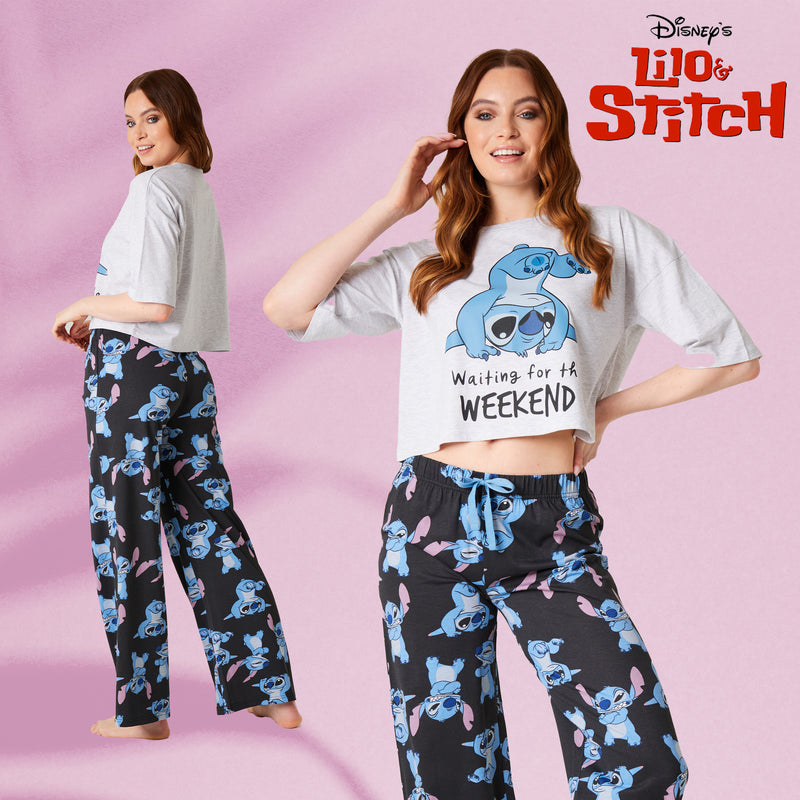 Disney Stitch Womens Pyjamas Set - Nightwear for Women - Grey/Navy Stitch - Get Trend