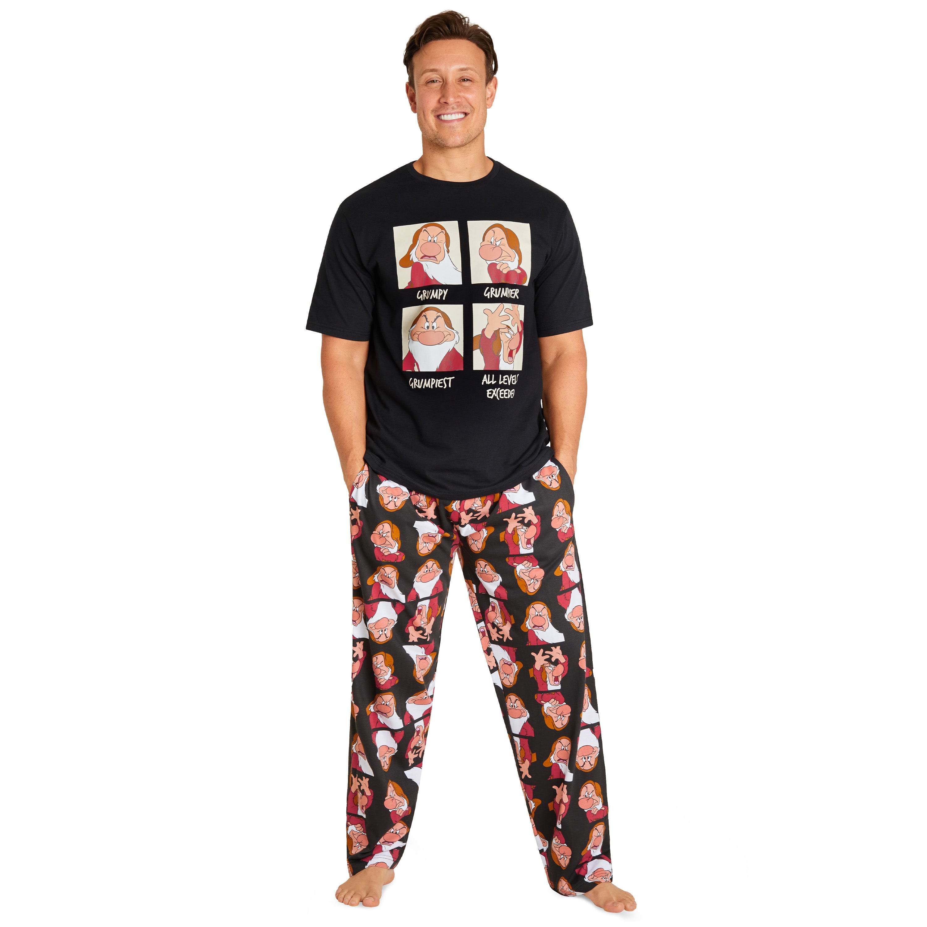 Disney Men Pyjamas Set, T-Shirt & Bottoms Pyjama Set -  Grumpy - Get Trend