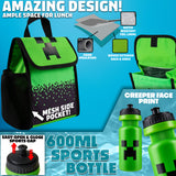 Minecraft Backpack Set 5 Pcs Water Bottle Insulated Lunch Bag Pencil Case Drawstring Bag
