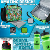 Minecraft Backpack Set 5 Pcs Water Bottle Insulated Lunch Bag Pencil Case Drawstring Bag