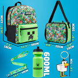 Minecraft Backpack Set 5 Pcs Water Bottle Insulated Lunch Bag Pencil Case Drawstring Bag