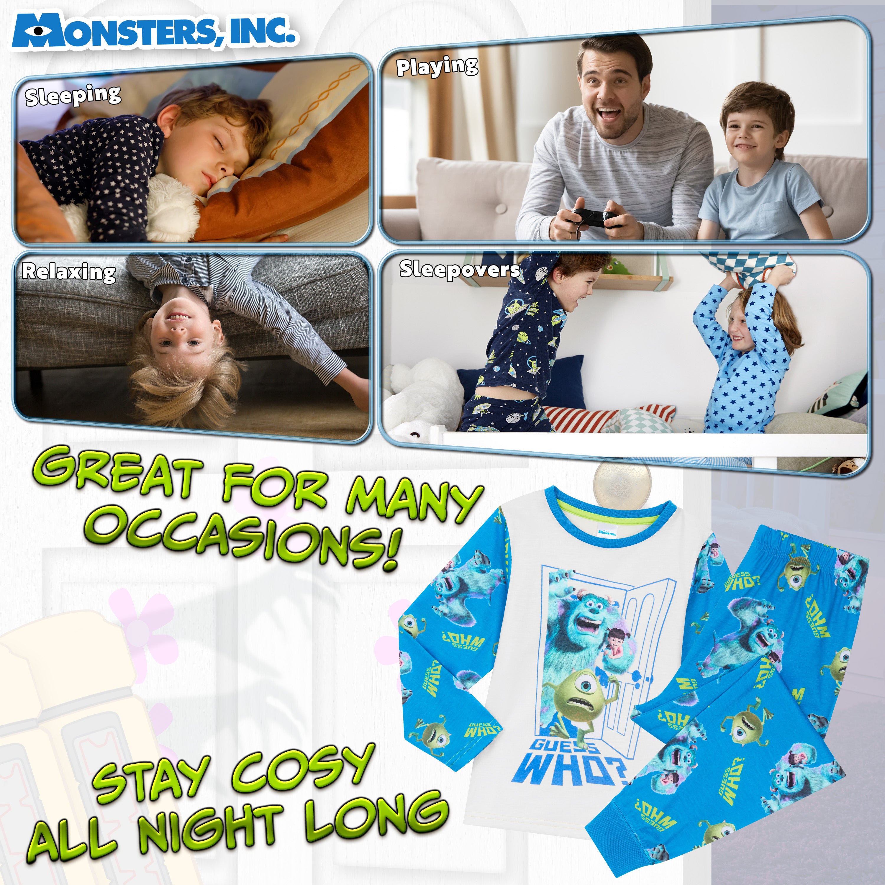 Disney Monsters Inc Pyjamas for Kids - 2 Piece Lounge Wear Long Top and Bottoms - Get Trend