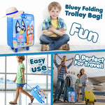 Bluey Suitcase Kids Foldable Trolley Bag Wheels 46x30x14cm 15L S (L46cm x W30cm - 15L, Blue) - Get Trend