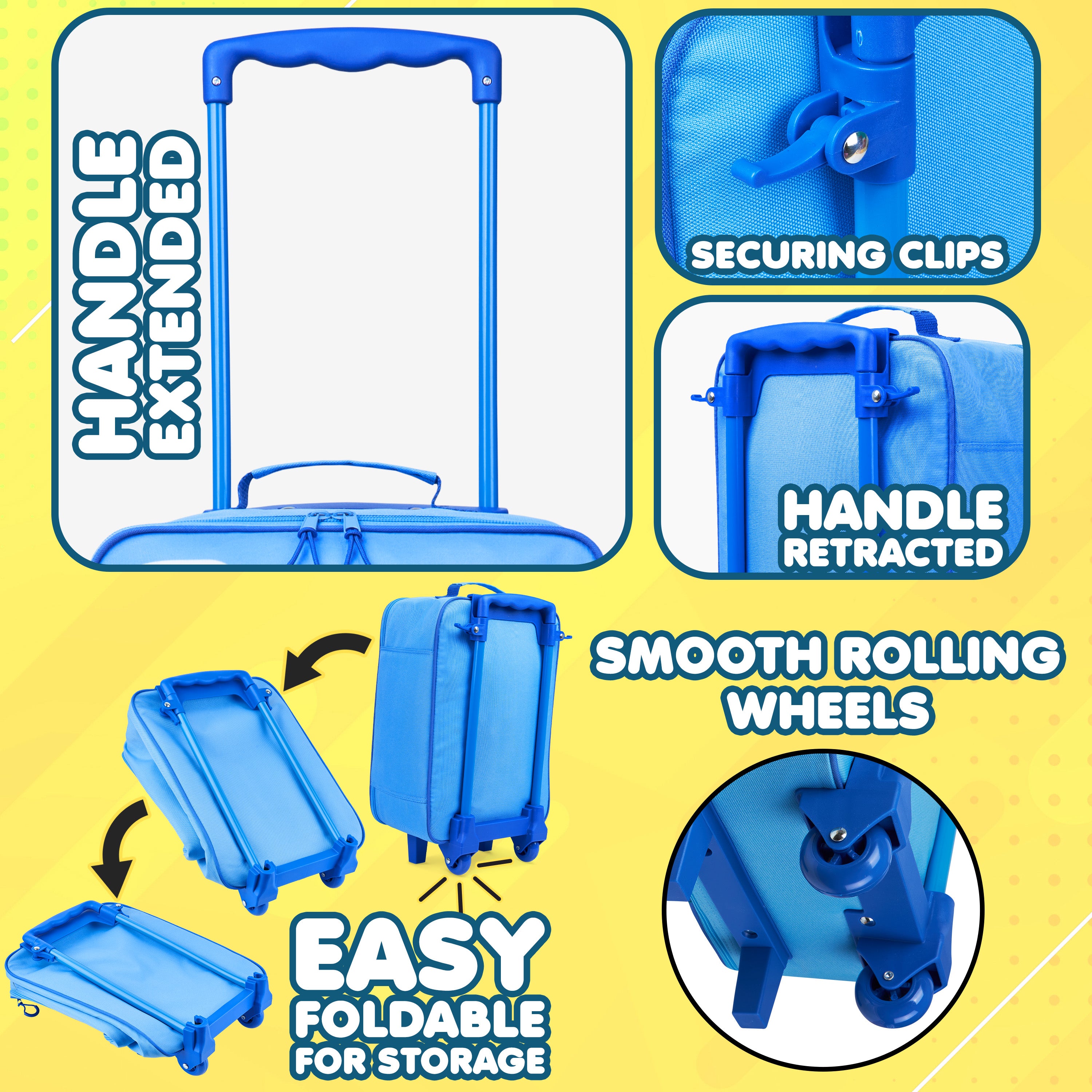 Bluey Suitcase Kids Foldable Trolley Bag Wheels 46x30x14cm 15L S (L46cm x W30cm - 15L, Blue) - Get Trend