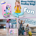 Bluey Suitcase Kids Foldable Trolley Bag Wheels  46x30x14cm 15L S (L46cm x W30cm - 15L, Pink) - Get Trend