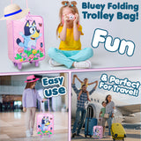 Bluey Suitcase Kids Foldable Trolley Bag Wheels  46x30x14cm 15L S (L46cm x W30cm - 15L, Pink) - Get Trend