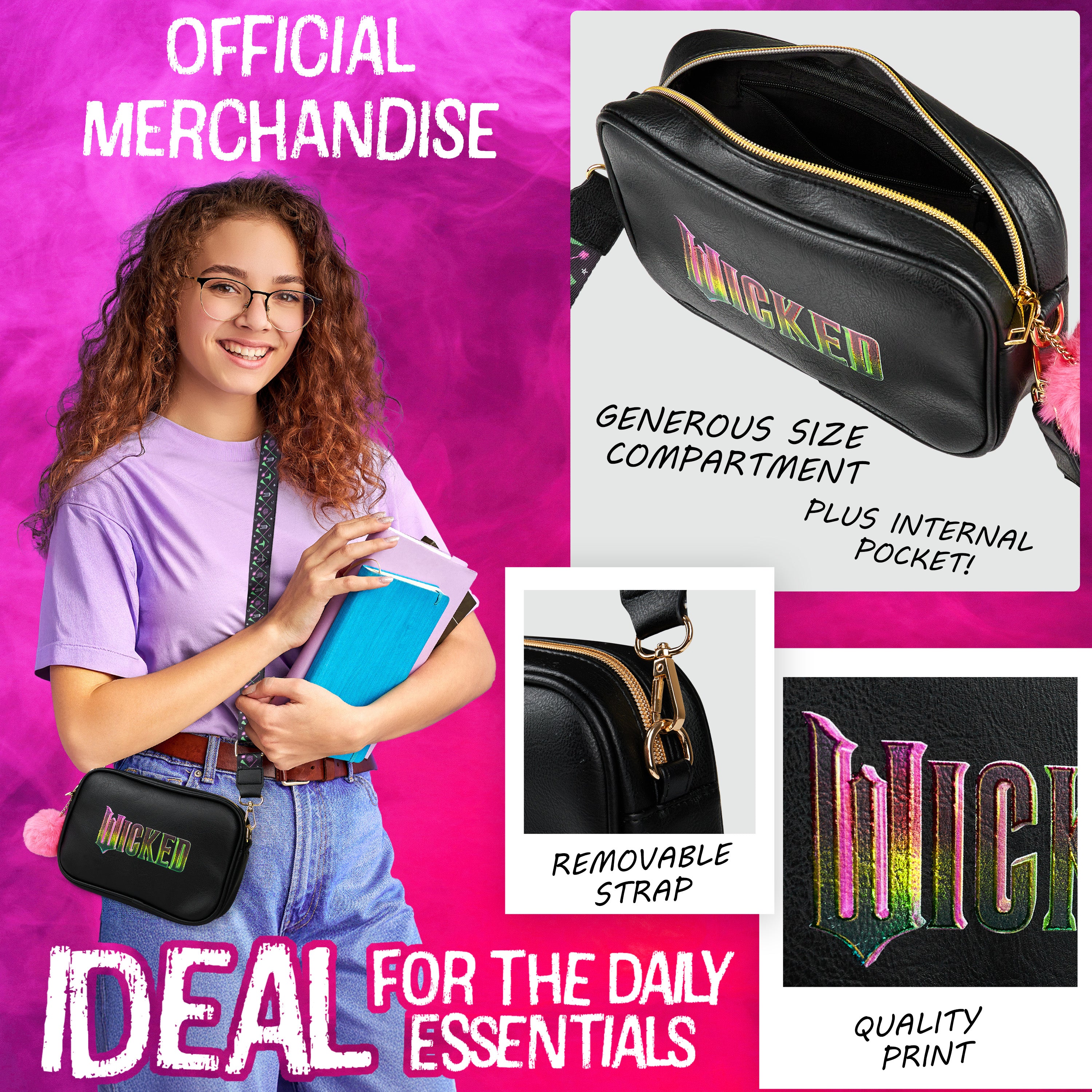 WICKED Cross Body Bag Women Teens Faux Leather Girls Shoulder Handbag - Get Trend