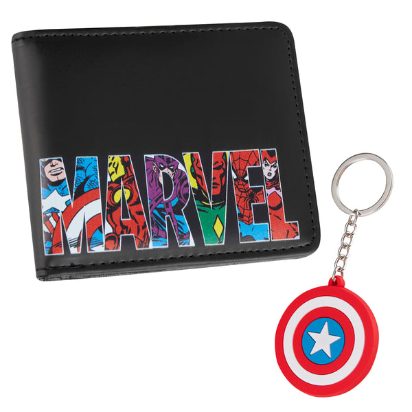 Marvel Card Wallet and Keyring Set for Men - Black Captain America - Get Trend