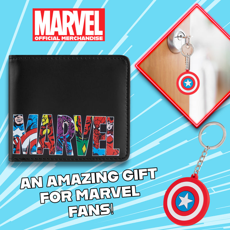 Marvel Card Wallet and Keyring Set for Men - Black Captain America