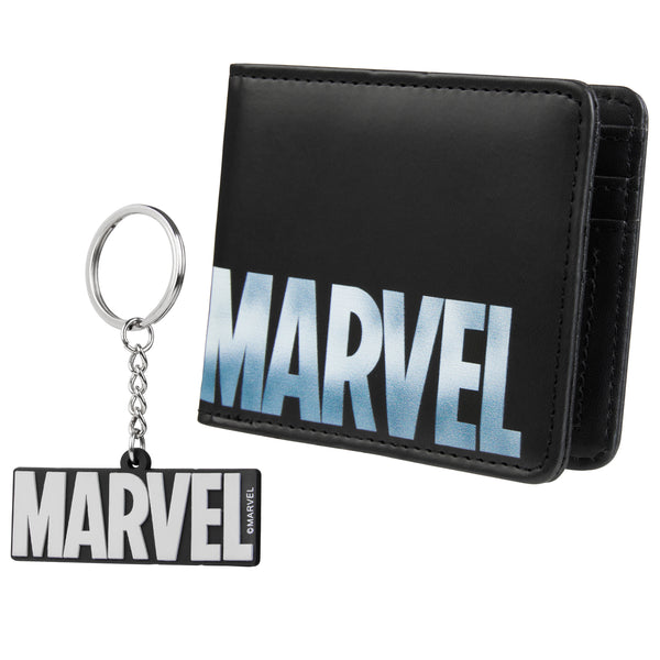 Marvel Card Wallet and Keyring Set for Men - Black Marvel - Get Trend