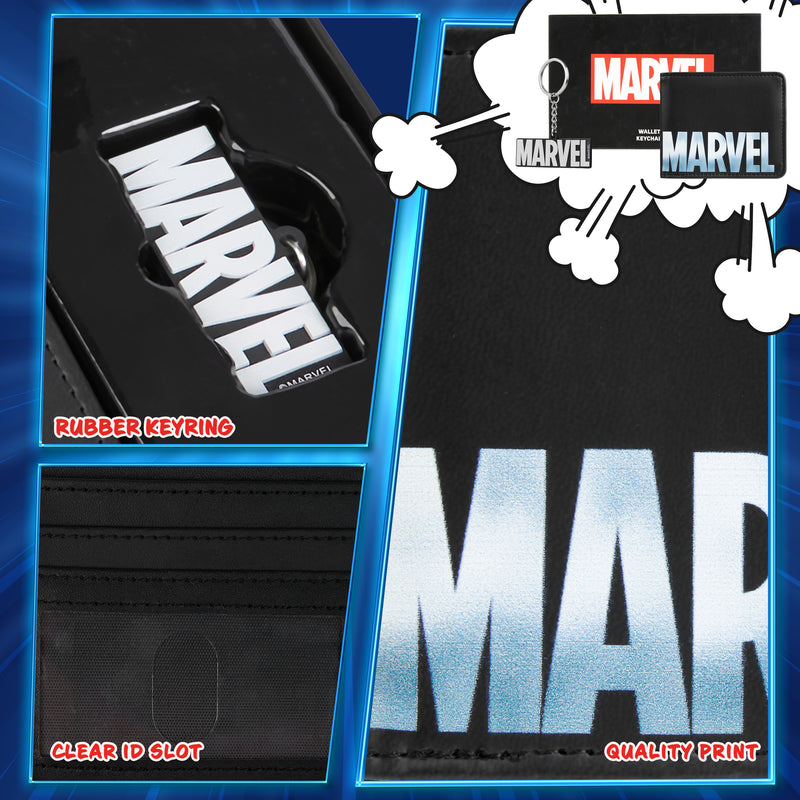 Marvel Card Wallet and Keyring Set for Men - Black Marvel