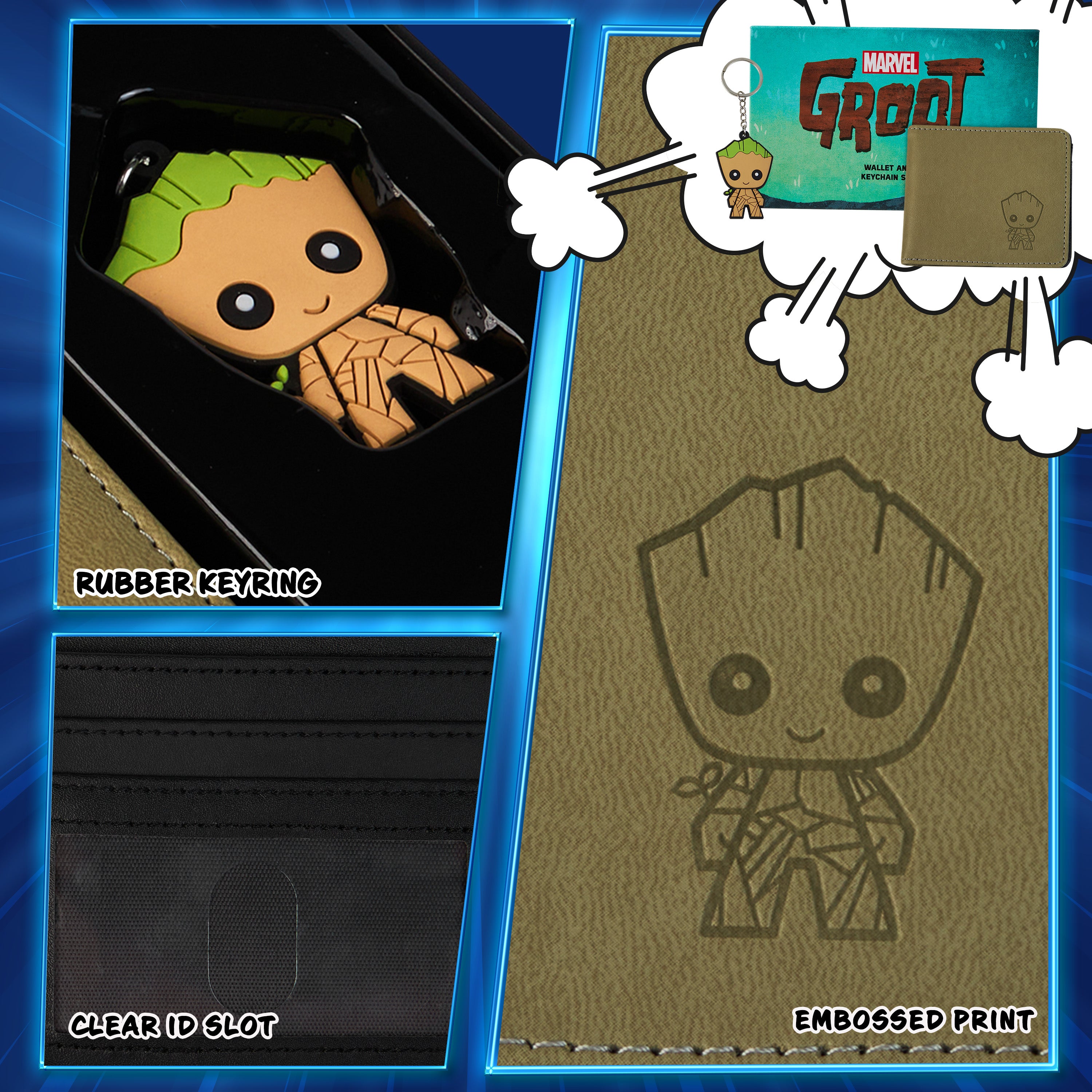 Marvel Card Wallet and Keyring Set for Men - Beige Groot - Get Trend