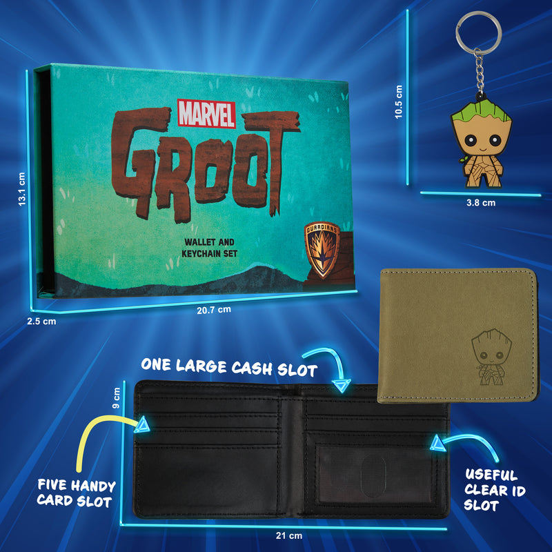 Marvel Card Wallet and Keyring Set for Men - Beige Groot