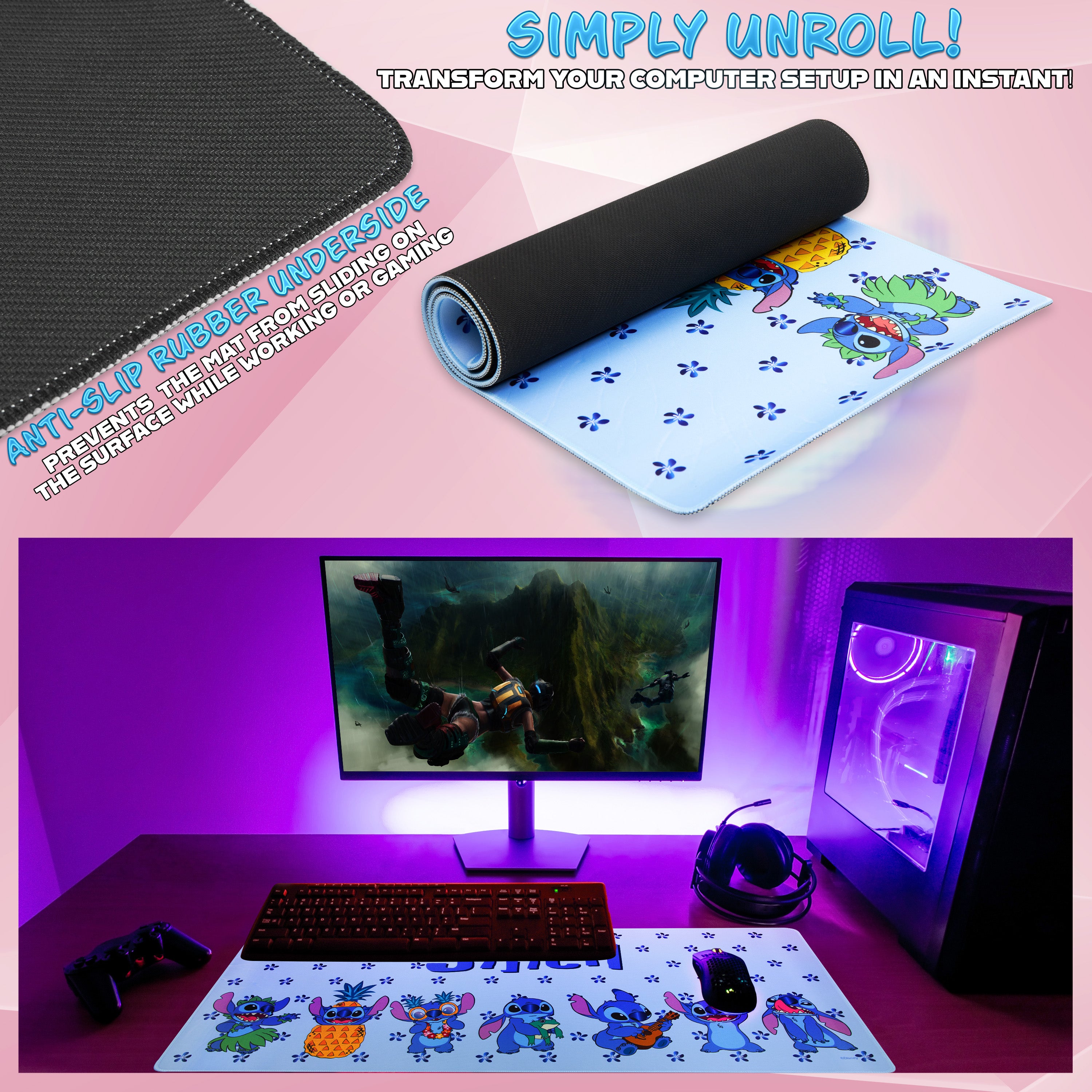 Disney Stitch Desk Ma,  Large Mouse Mat - Blue Stitch - Get Trend