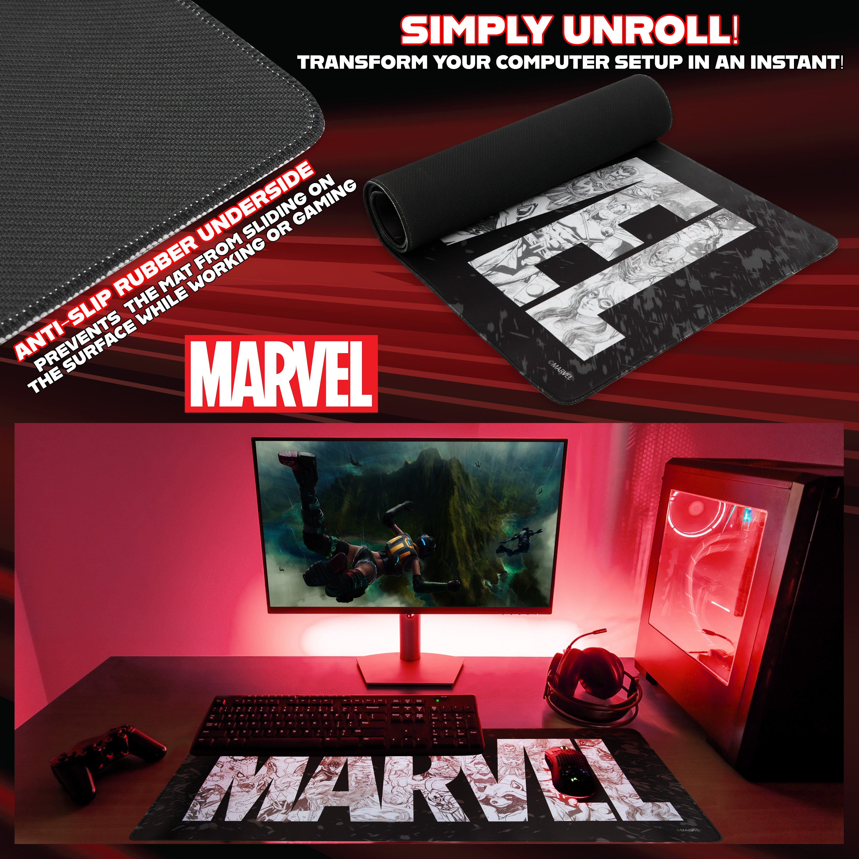 Marvel Avengers Desk Mat,  Large Mouse Mat - Black Marvel - Get Trend