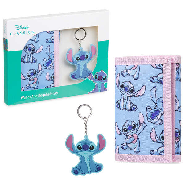Disney Stitch Kids Wallet and Keyring Gift Set - Blue Stitch