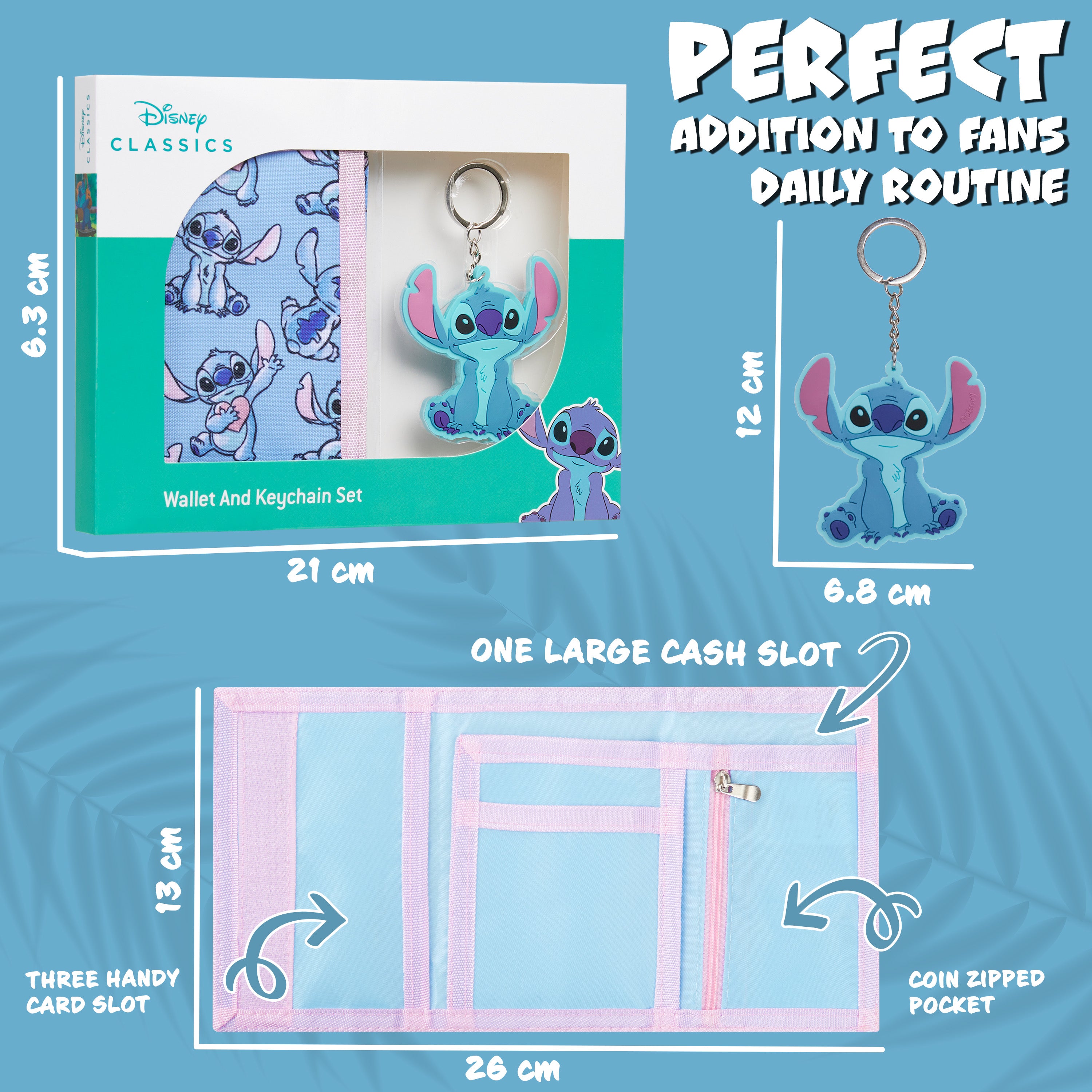 Disney Stitch Kids Wallet and Keyring Gift Set - Blue Stitch - Get Trend