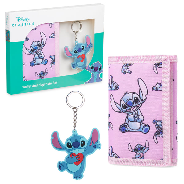 Disney Stitch Kids Wallet and Keyring Gift Set - Pink Stitch