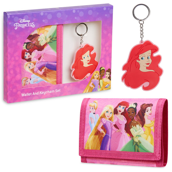 Disney Kids Wallet and Keyring Gift Set - Pink Princesses