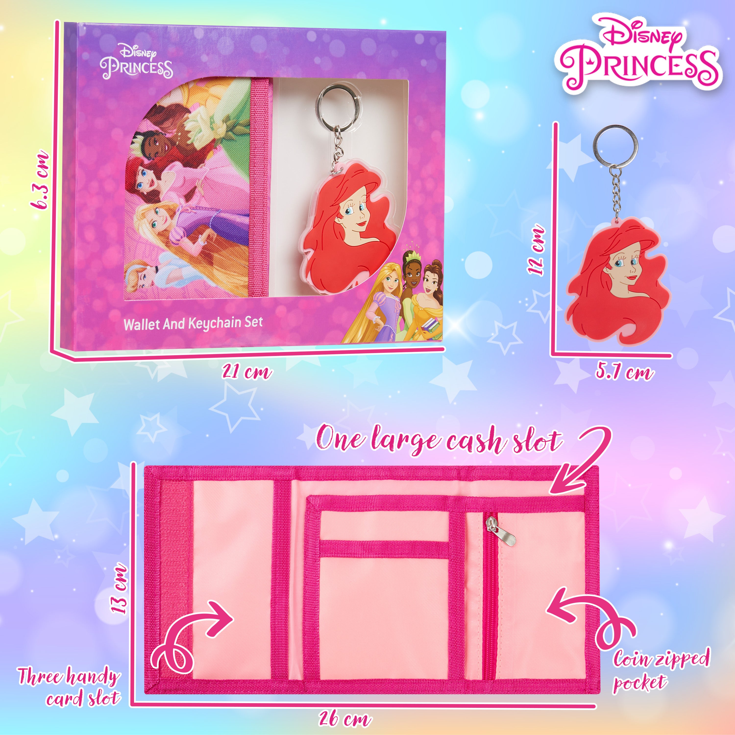 Disney Kids Wallet and Keyring Gift Set - Pink Princesses - Get Trend