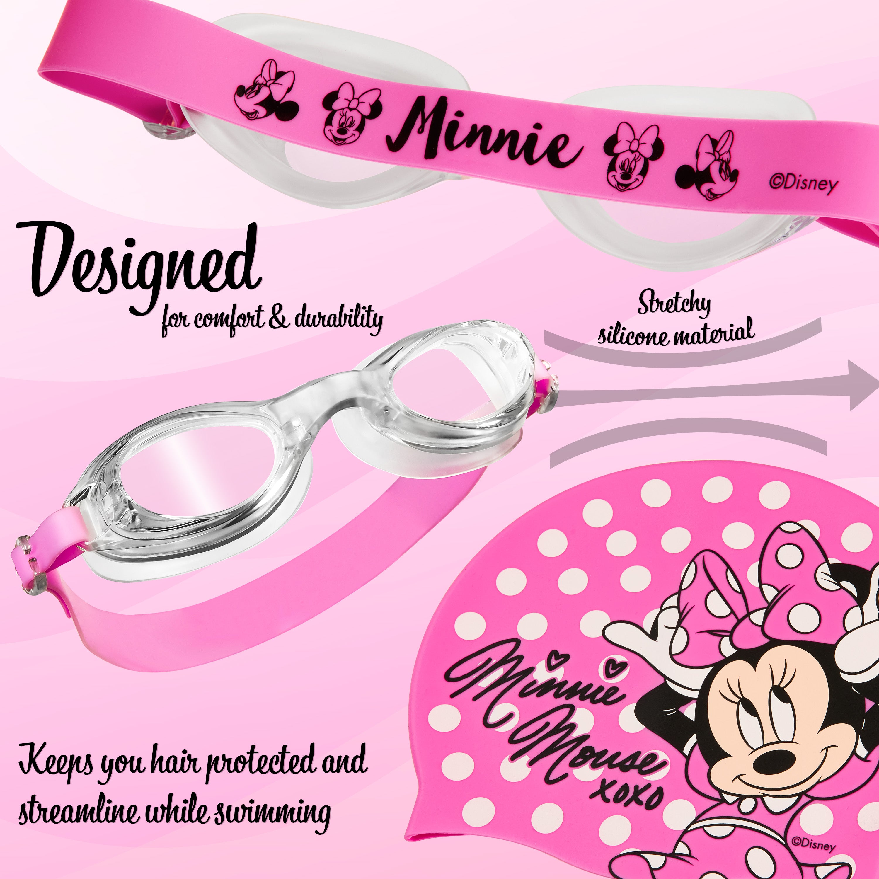 Disney Children's Swimming Goggles and Swimming Cap Set Anti-Fog UV Protection - MINNIE - Get Trend