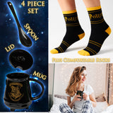 Harry Potter Mug and Socks Gift Set for Women Teenagers Hogwarts Calf Socks Ceramic Mug, Secret Santa Gifts for Women (Black Mug & Spoon Socks, Mug: 450ml, Socks: 2.5/7.5 UK)