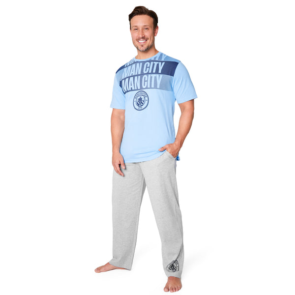 Manchester City FC Mens Pyjamas Set - Blue & Grey