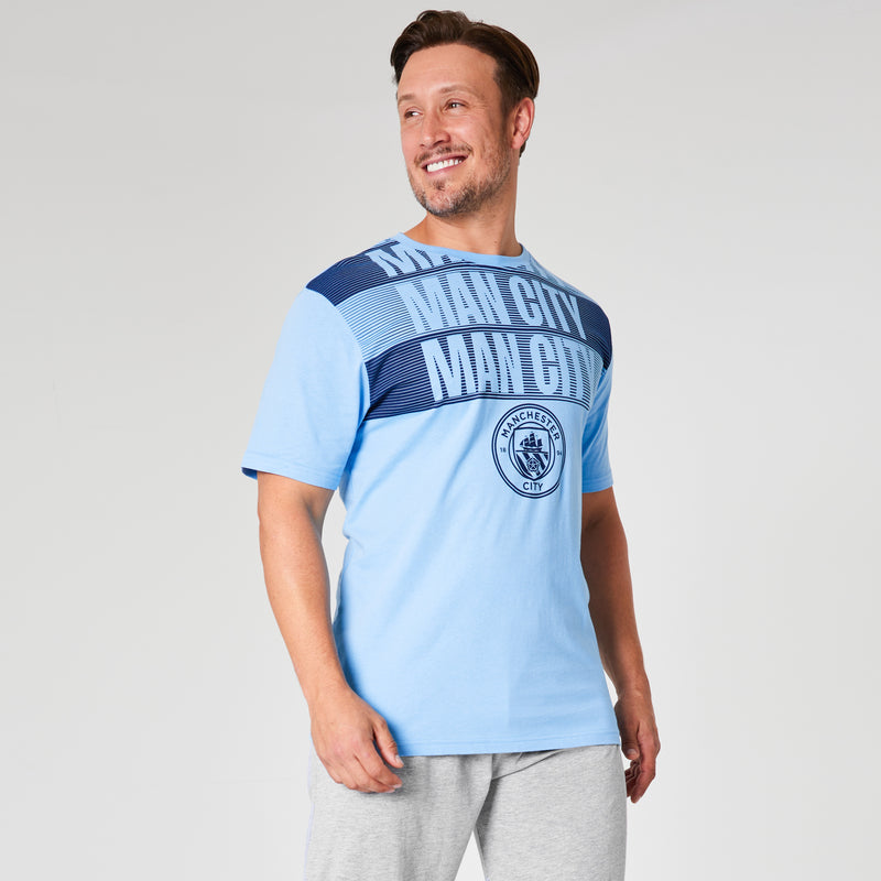 Manchester City FC Mens Pyjamas Set - Blue & Grey - Get Trend