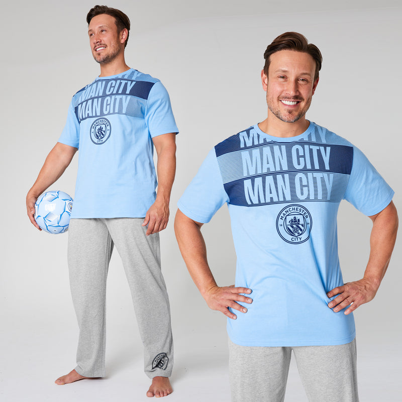 Manchester City FC Mens Pyjamas Set - Blue & Grey - Get Trend