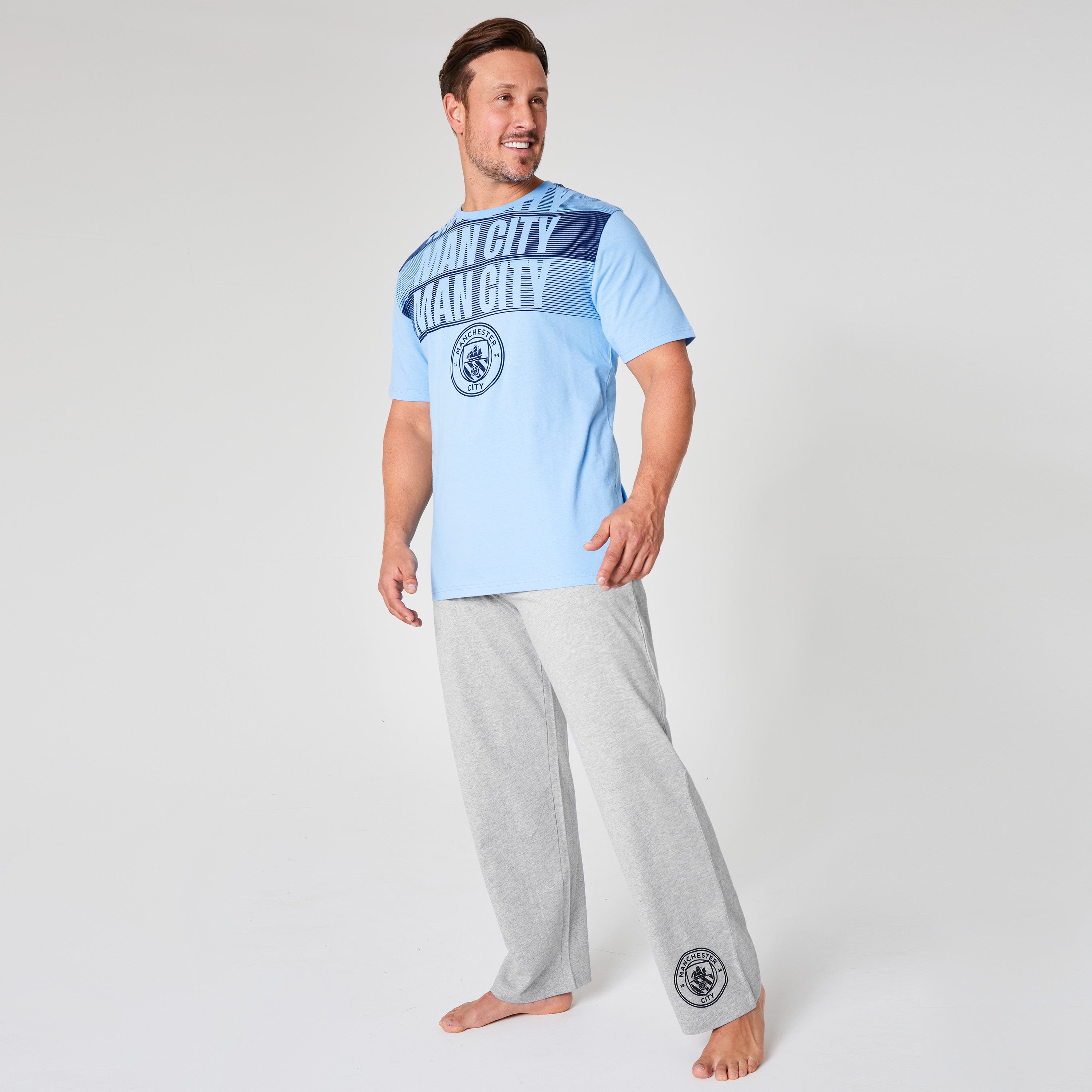 Manchester City FC Mens Pyjamas Set - Blue & Grey - Get Trend