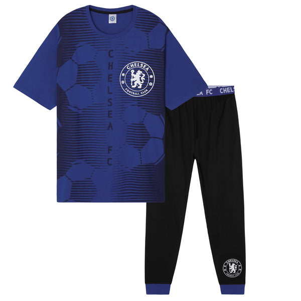 Chelsea F.C. Mens Pyjamas Set - T-Shirt and Long Bottoms - Blue & Black - Get Trend