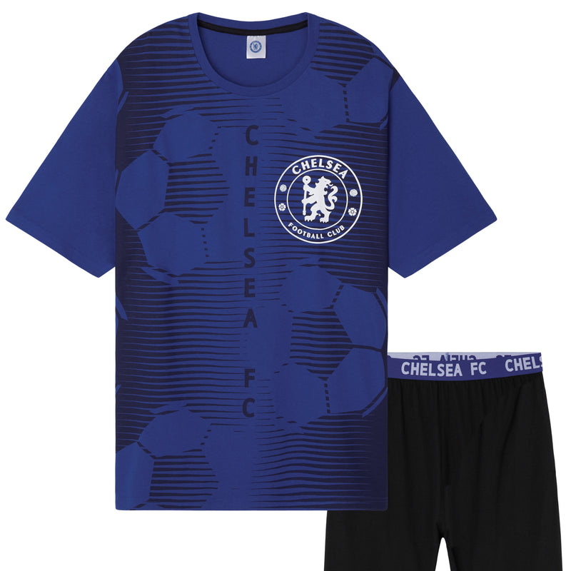 Chelsea F.C. Mens Pyjamas Set - T-Shirt and Long Bottoms - Blue & Black