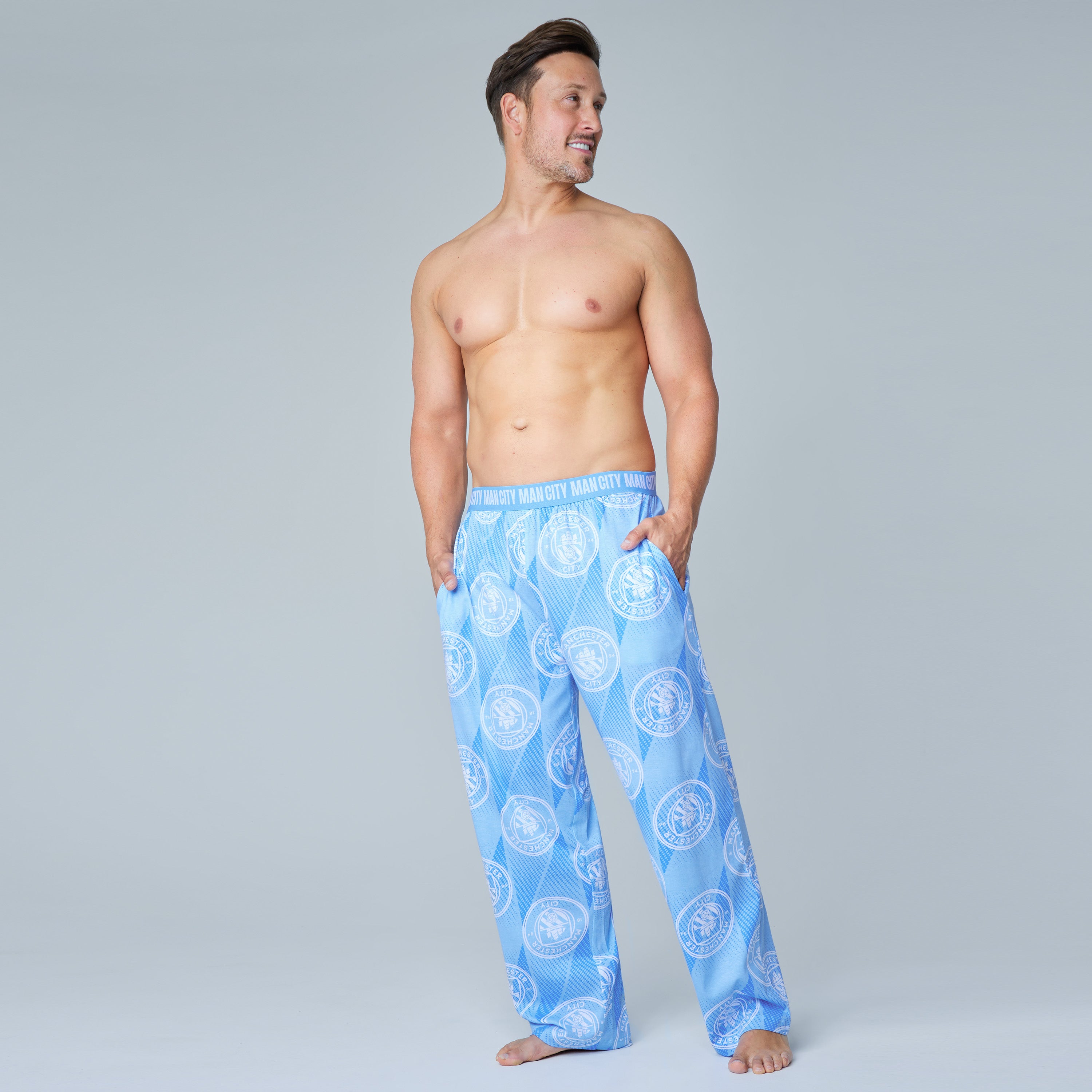 Manchester City FC Mens Pyjama Bottoms - Light Blue - Get Trend