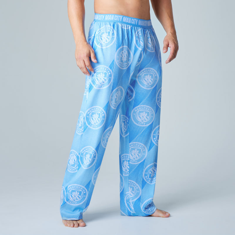 Manchester City FC Mens Pyjama Bottoms - Light Blue