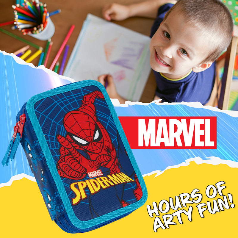 Marvel Pencil Case with Stationery, Spiderman Filled Pencil Case